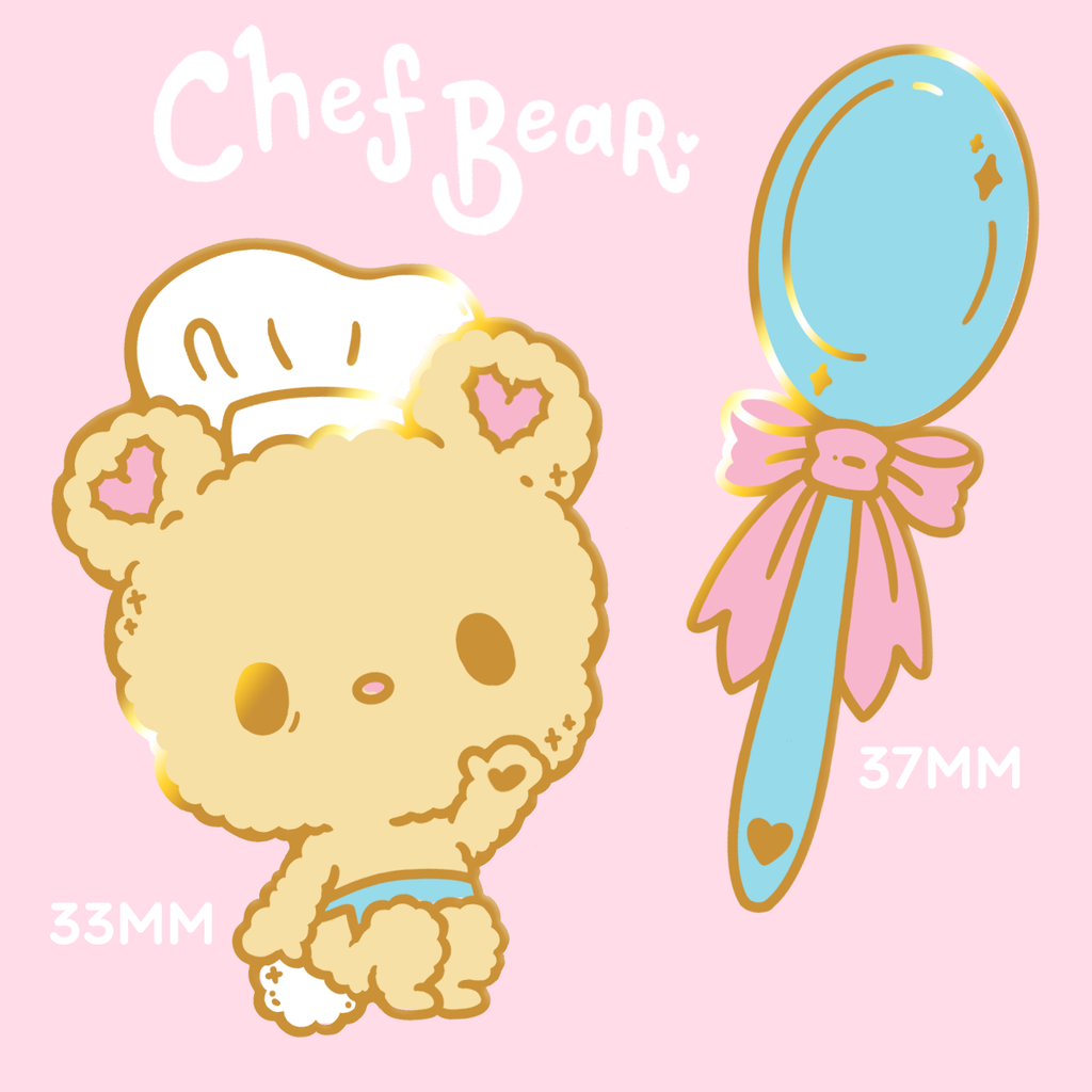 Chef Bear and Spoon enamel pins mockup